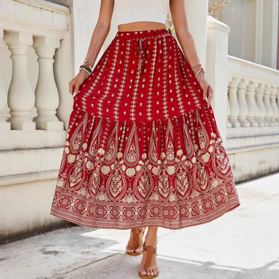 Damen Maxi-Rock mit elegantem Paisley-Design und fließendem Schnitt Sovae