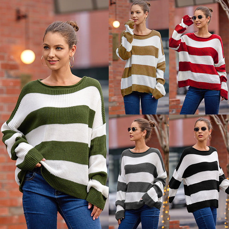 Damen Strickpullover mit modernen Streifen und lässigem Schnitt Sovae