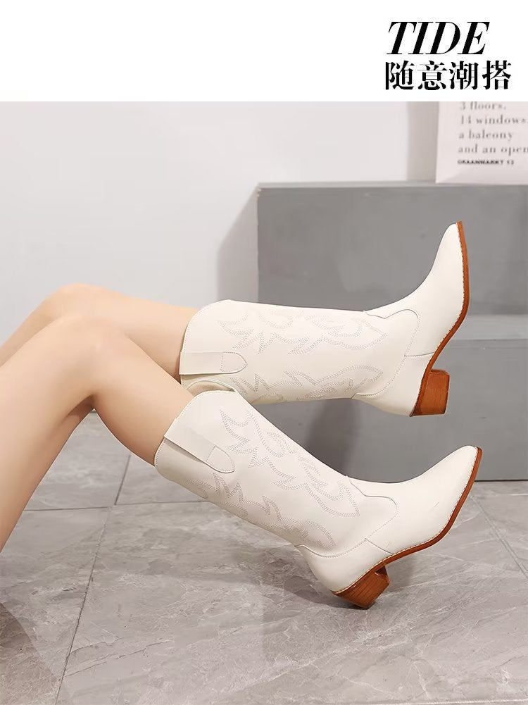 Damen Cowboystiefel mit detaillierter Stickerei Sovae