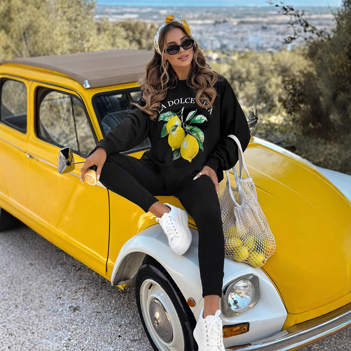 Damen Sportliches Lounge-Set mit frischem Zitronen-Design Sovae