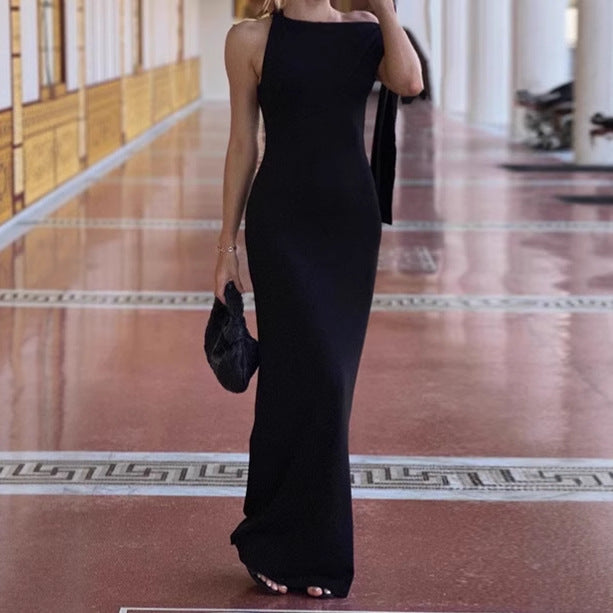 Damen Elegantes Maxikleid mit asymmetrischem Schulterdesign und tiefem V-Ausschnitt Sovae