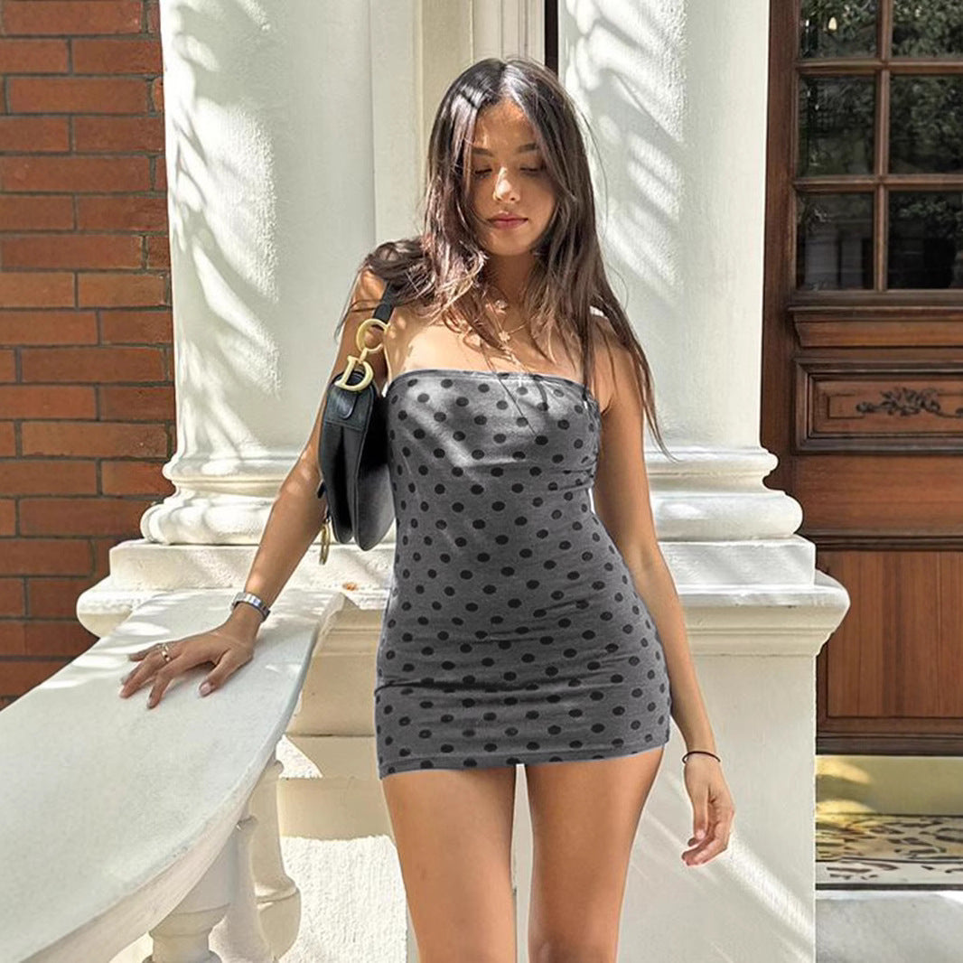 Damen Figurbetontes Minikleid mit Punkten und elastischem Material Sovae