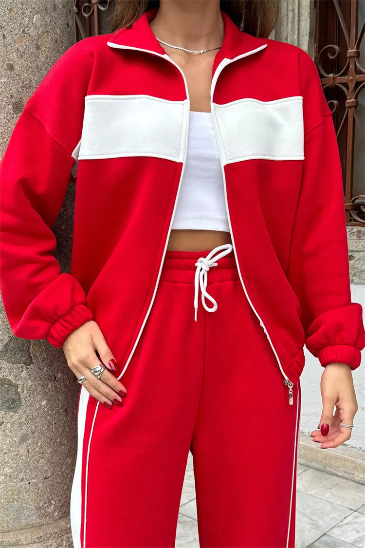 Damen Sportlicher Fleece-Loungewear-Anzug mit Reißverschluss Sovae
