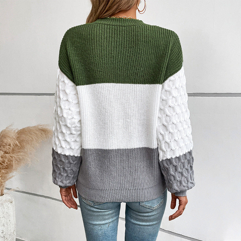 Damen modischer Pullover mit strukturierten Ärmeln und Blockstreifen Sovae