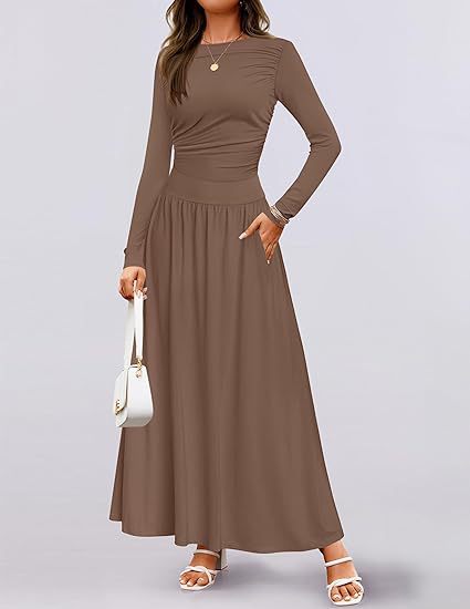 Damen Maxikleid mit langem Arm und eleganter Raffung Sovae