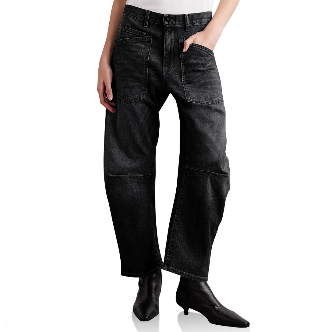 Damen Baggy Jeans mit tiefem Schritt und praktischen Taschen Sovae