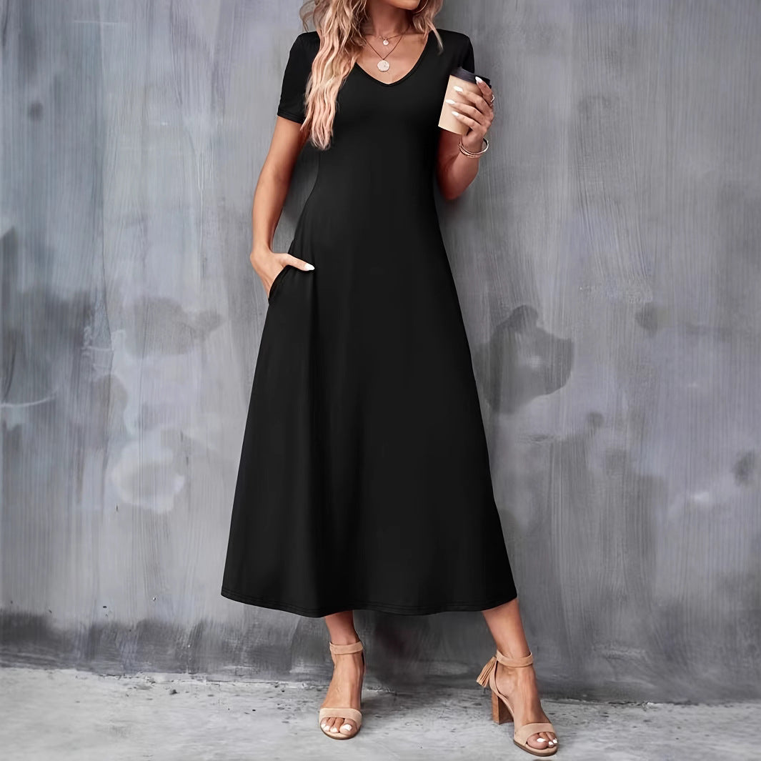 Damen Basi Maxikleid mit V-Ausschnitt und praktischen Taschen Sovae