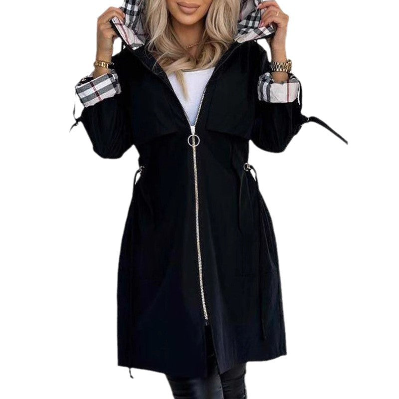 Damen modische Jacke mit verstellbarem Gürtel und hochgeschlossenem Kragen Sovae