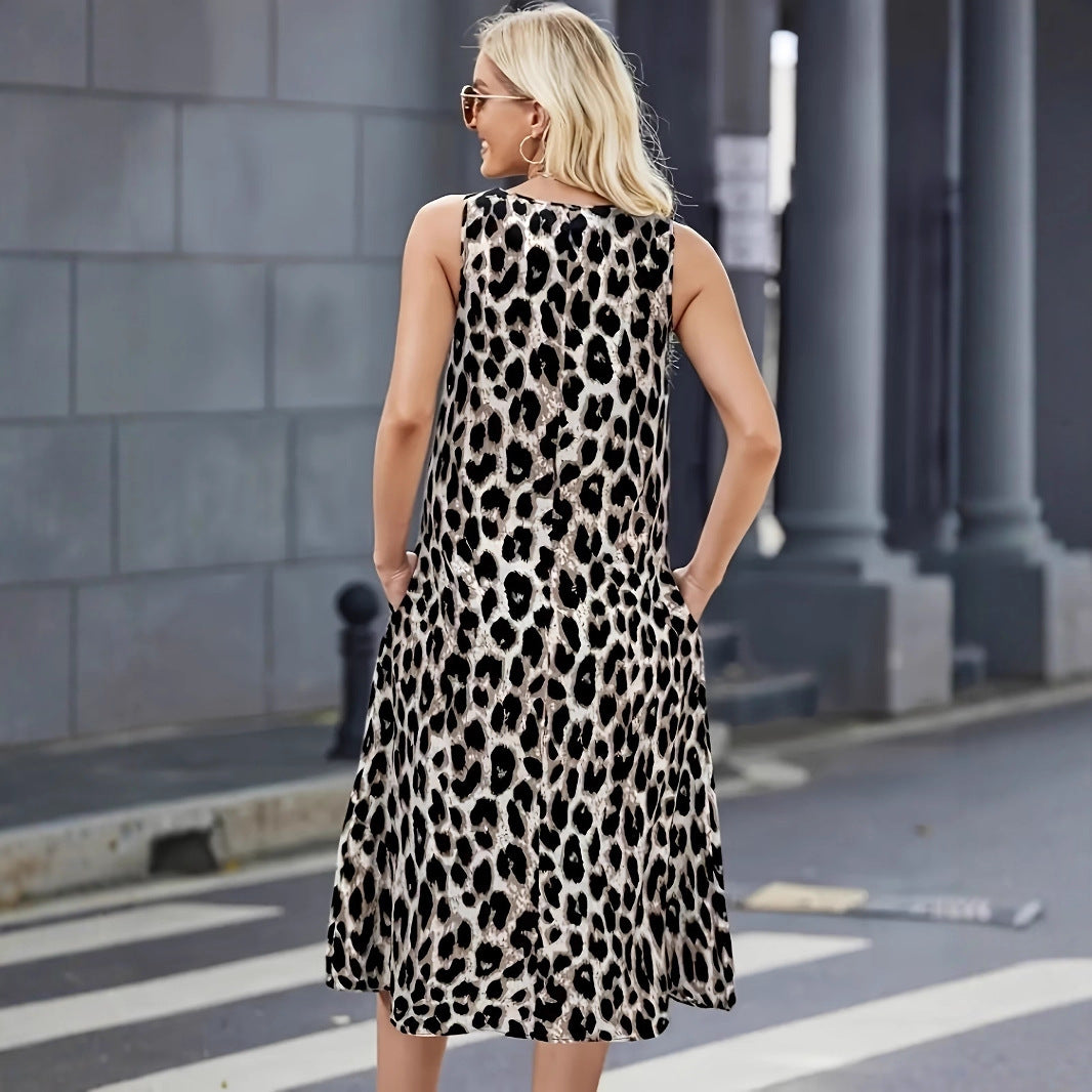 Damen Sommerkleid mit trendigem Leopardenmuster und praktischen Taschen Sovae