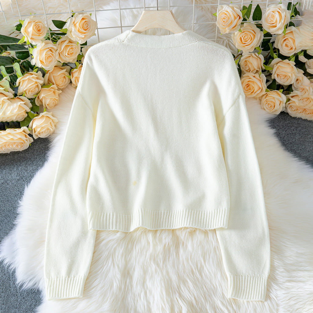 Damen lässige Strickjacke mit fruchtigen Applikationen und offenen Ärmeln Sovae