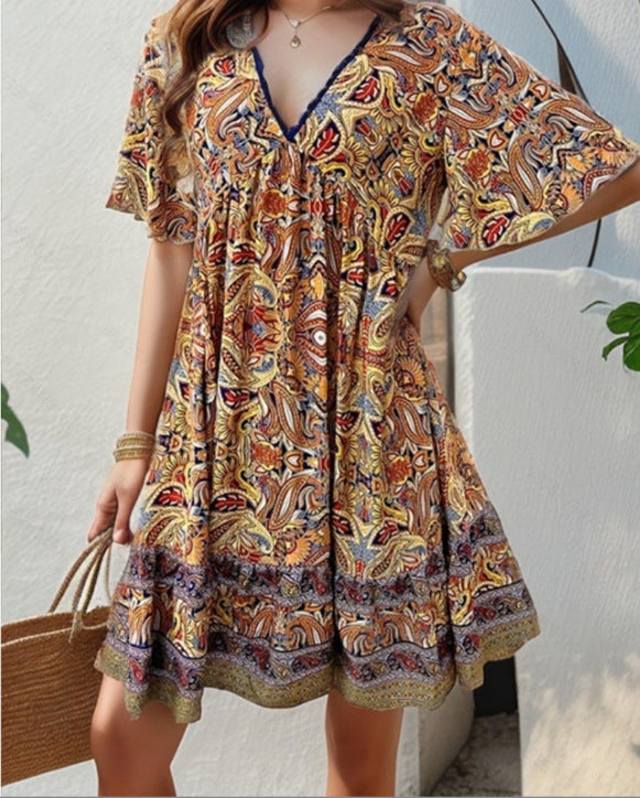 Damen luftiges Kurzarmkleid mit floralem Design Sovae