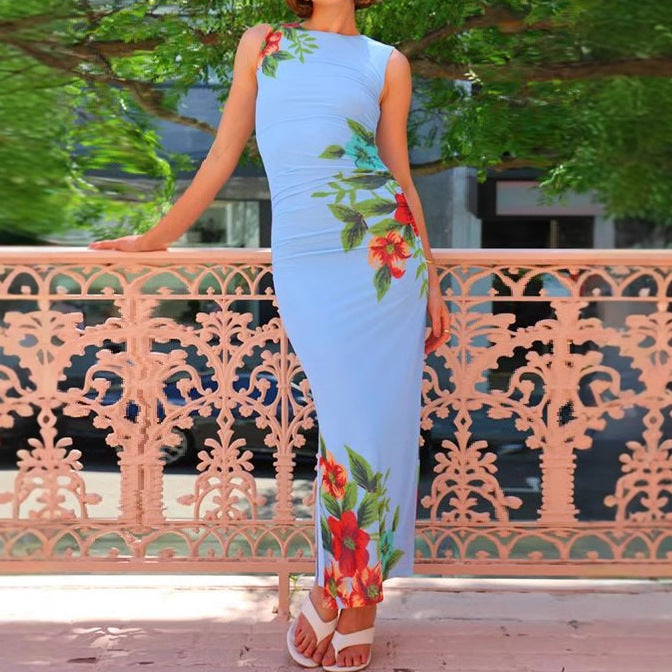 Damen Maxikleid mit floralem Design und körperbetonter Silhouette Sovae