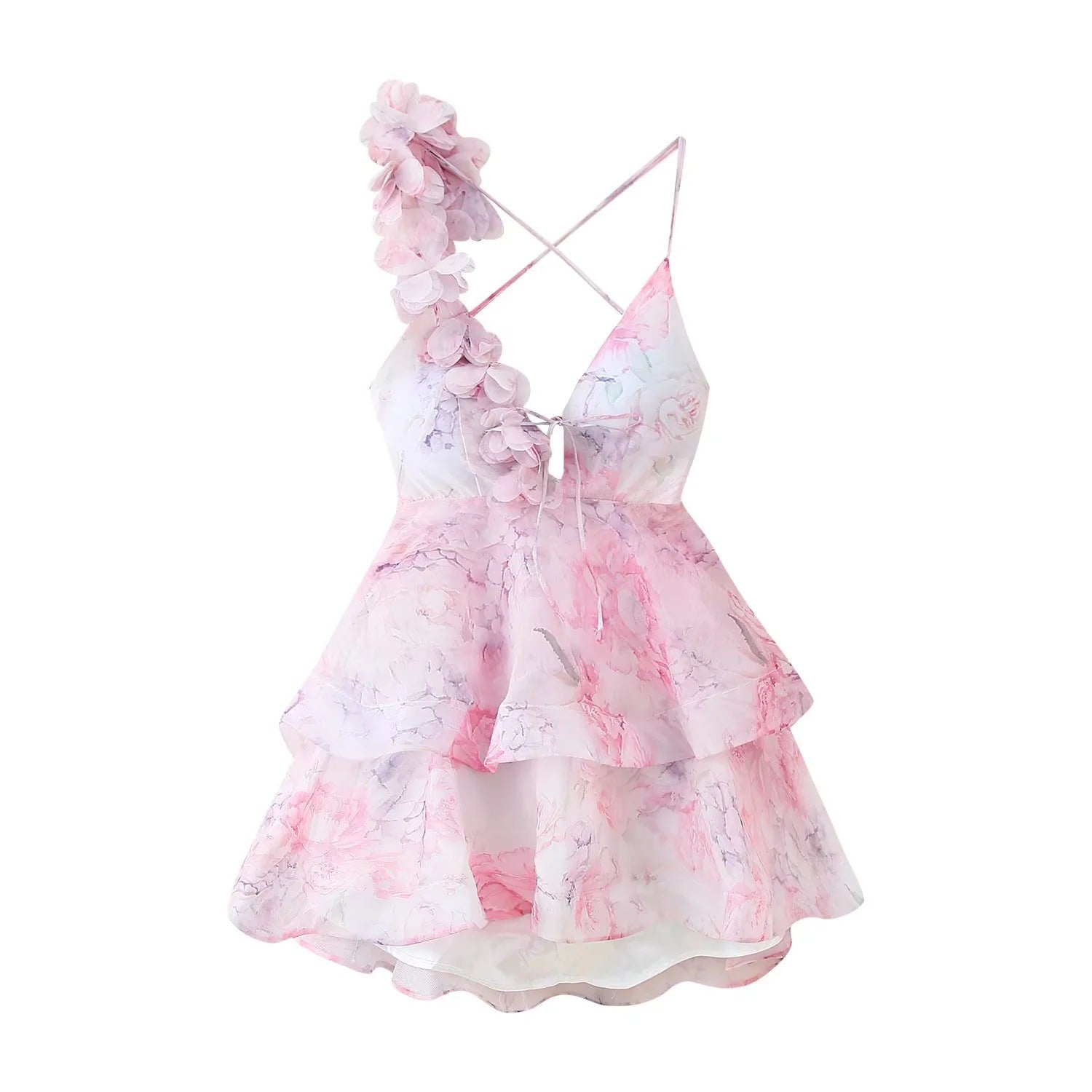 Damen Sommerliches Wickelkleid mit floralem Design und voluminösen Rüschen Sovae