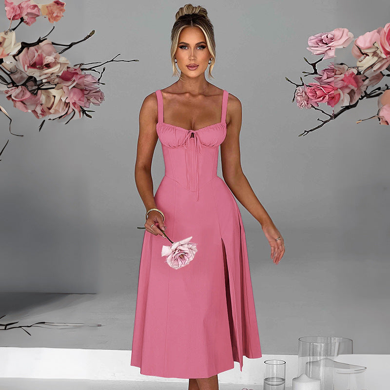 Damen Midikleid mit elegantem Schlitz und Rüschen Sovae