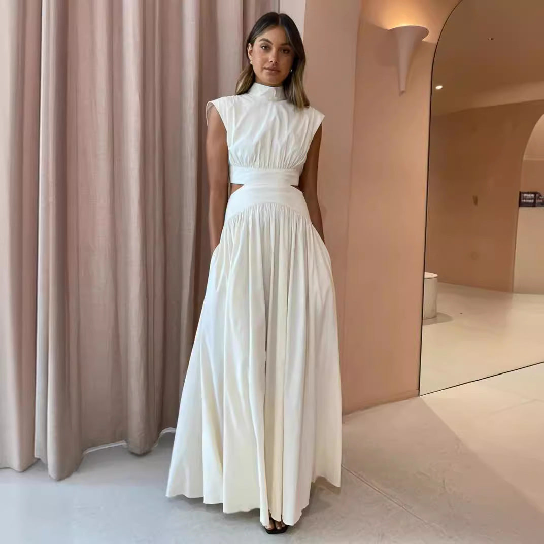 Damen Maxikleid mit hohem Kragen und taillierter Silhouette Sovae