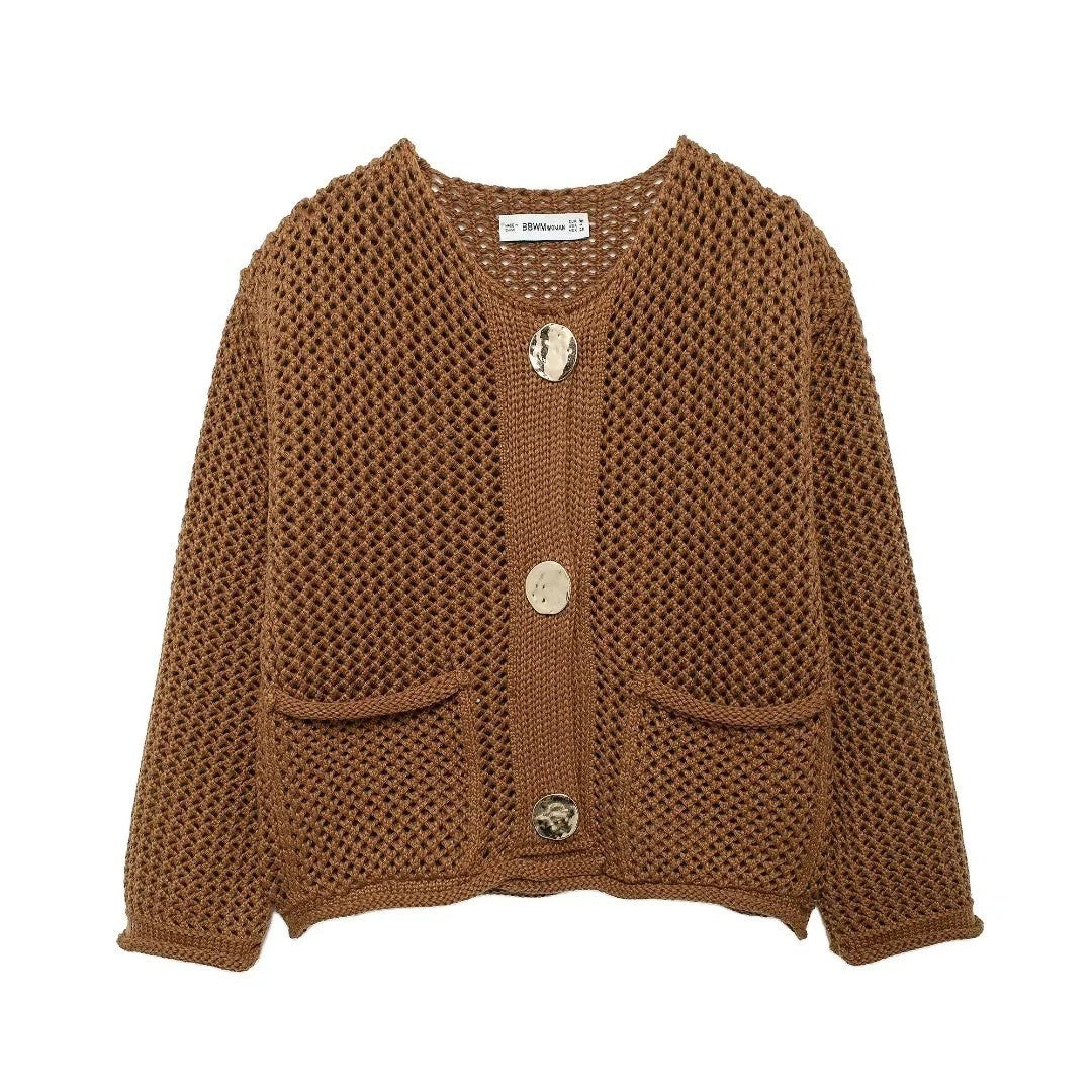 Damen Strickjacke mit dekorativen Knöpfen und praktischen Taschen Sovae