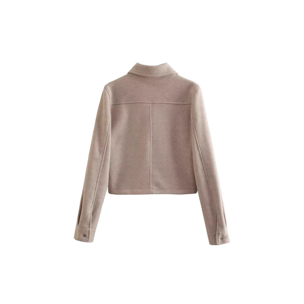 Damen modische cropped Jacke mit stilvollen Taschen Sovae