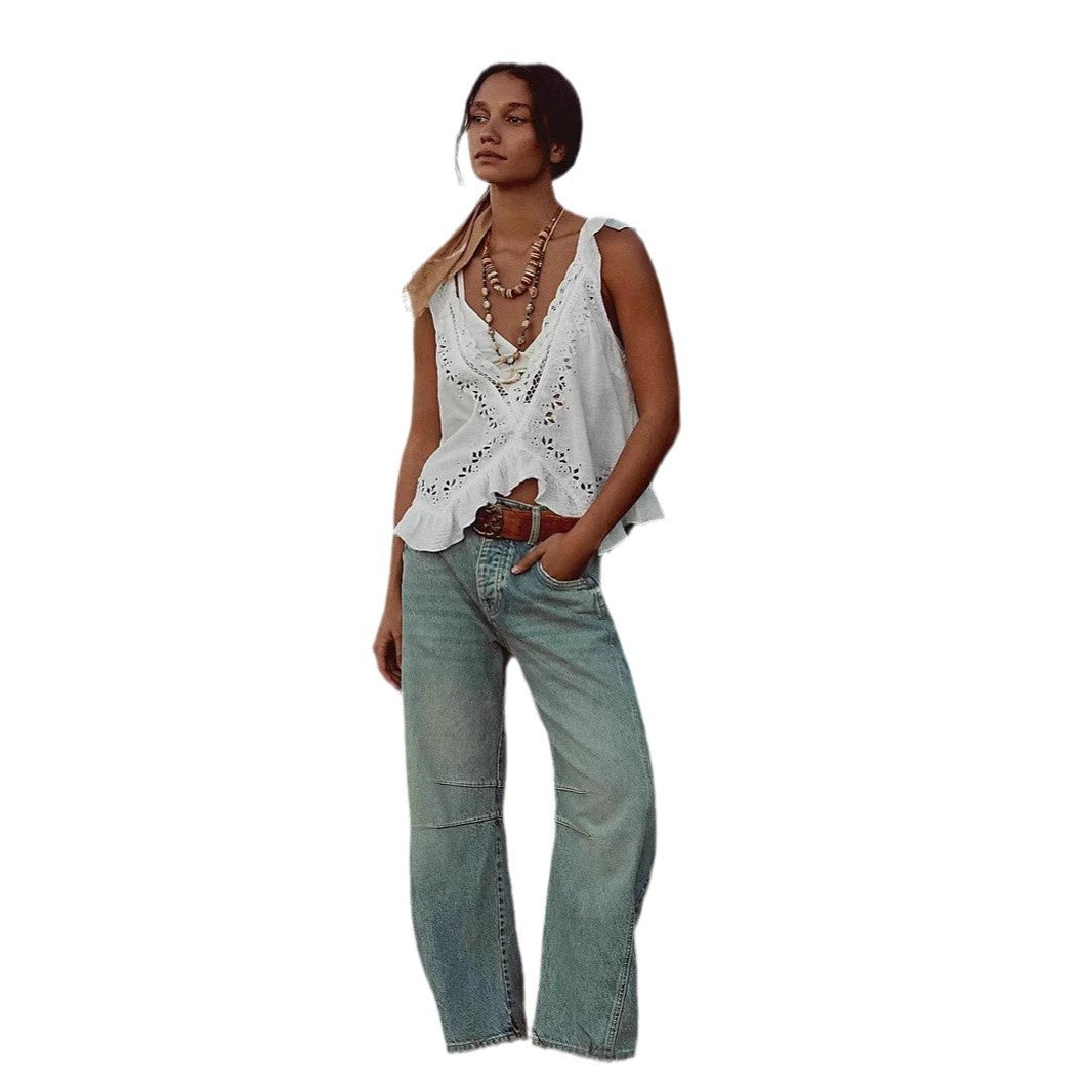 Damen luftiges Spitzen-Top mit fröhlichen Details Sovae