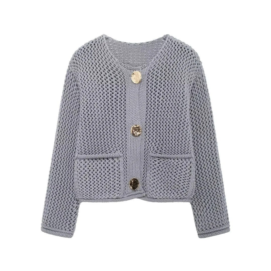 Damen Strickjacke mit dekorativen Knöpfen und praktischen Taschen Sovae