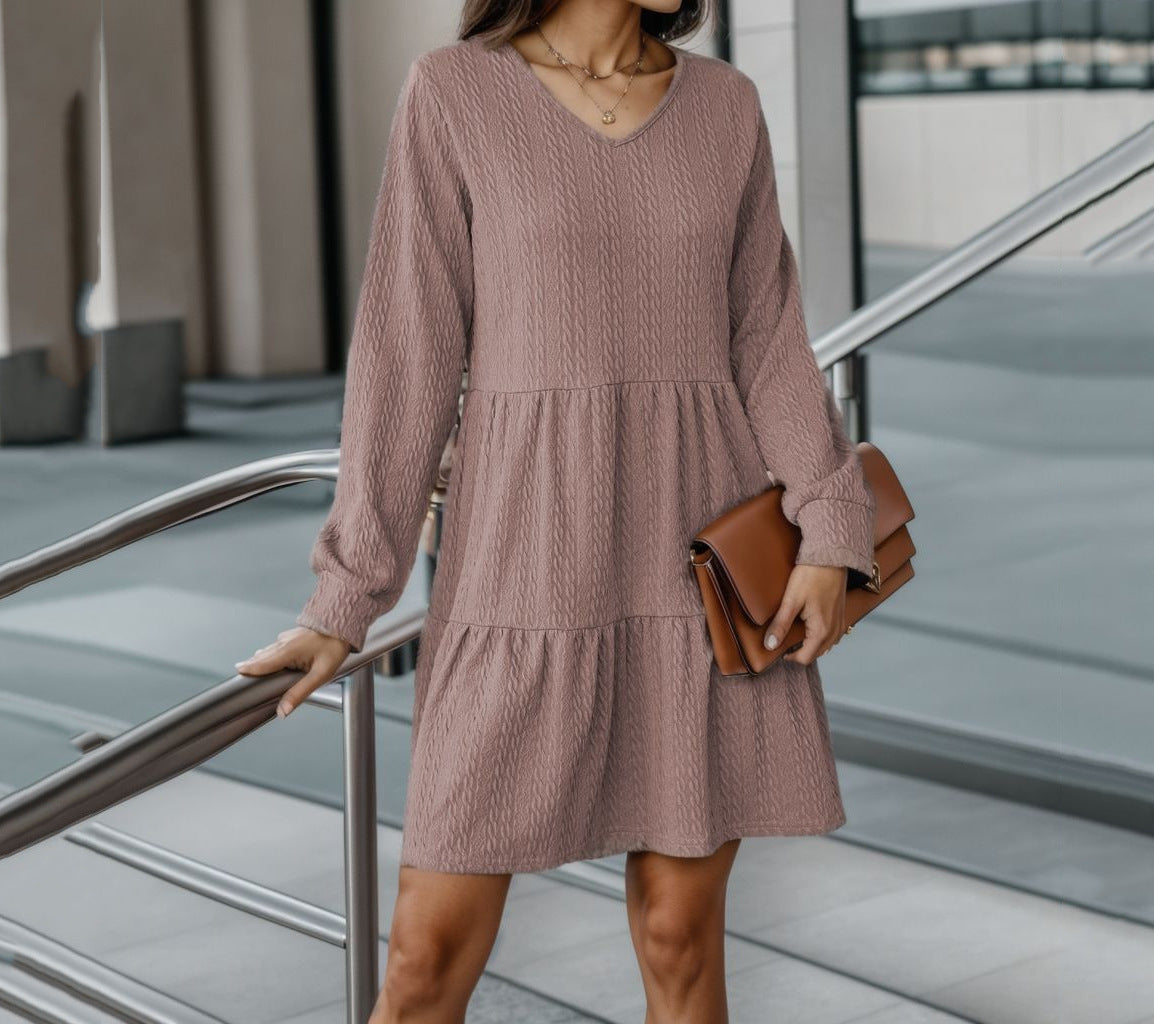Damen Strickkleid mit V-Ausschnitt und Volant Sovae