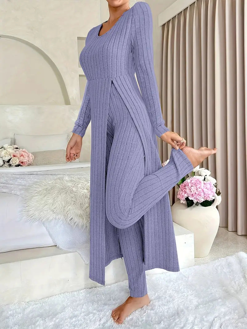Damen elegantes Strick-Jumpsuit mit seitlichen Schlitzen Sovae