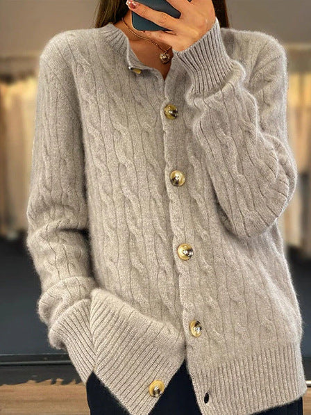 Damen Kuscheliger Grobstrick Cardigan mit Knopfverschluss Sovae