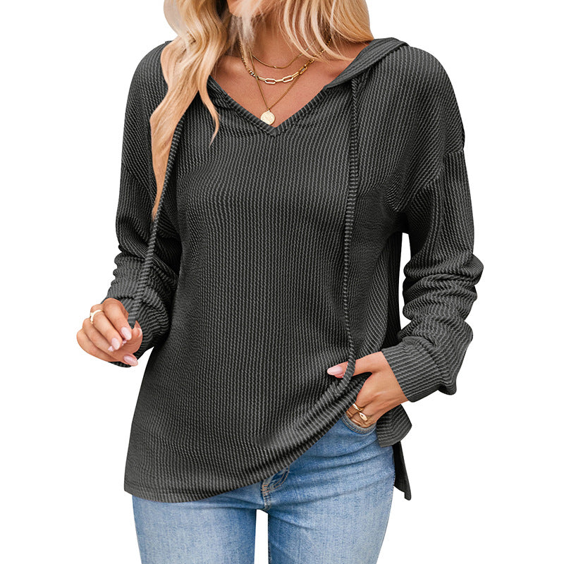 Damen Hoody mit V-Ausschnitt und Seitenschlitzen Sovae