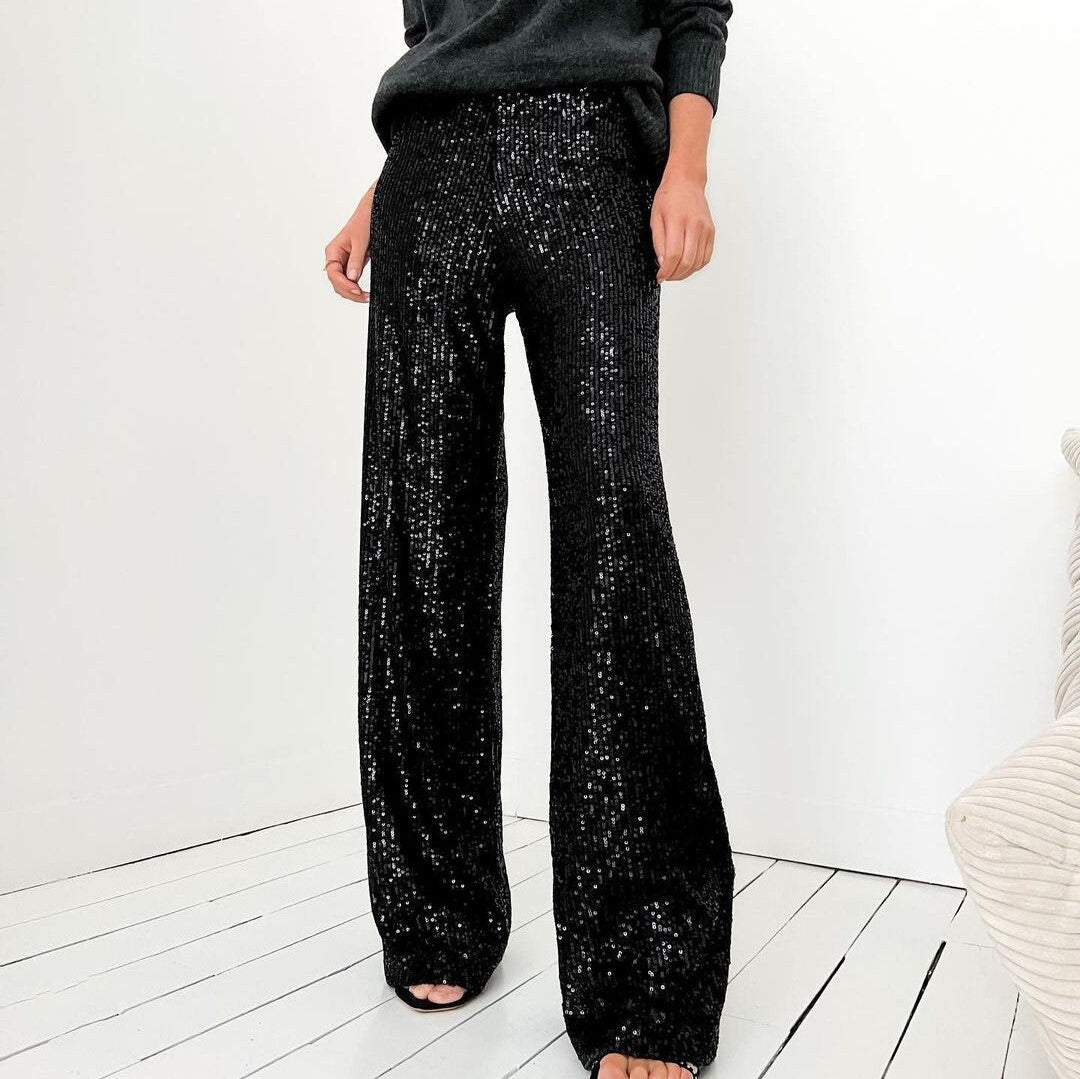Damen Glitzernde Palazzo-Hose mit weitem Bein Sovae