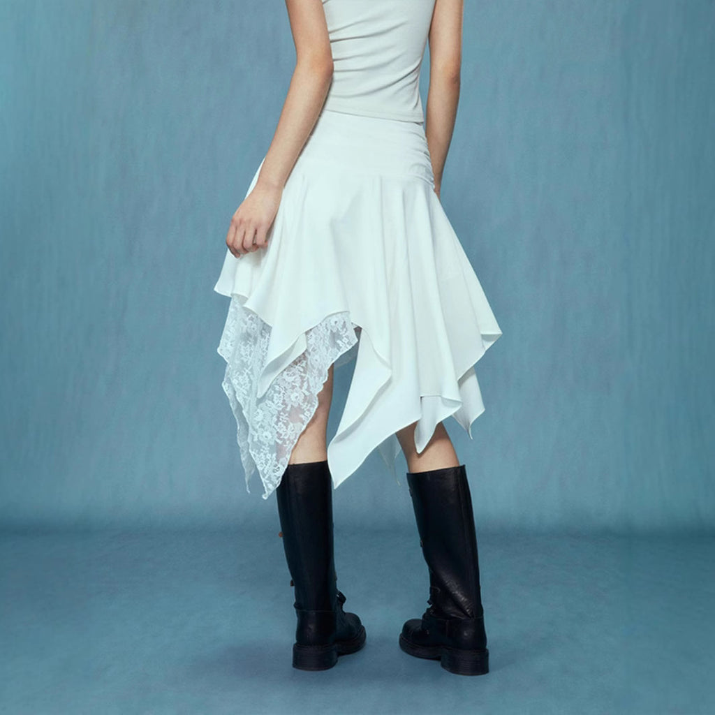 Damen asymmetrischer Spitzenrock mit Raffung und elegantem Design Sovae