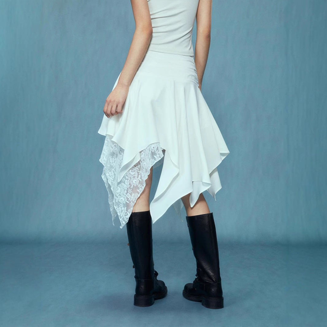 Damen asymmetrischer Spitzenrock mit Raffung und elegantem Design Sovae