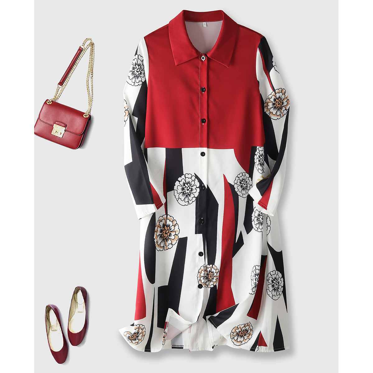 Damen Hemdkleid mit stylischem Blumendesign Sovae