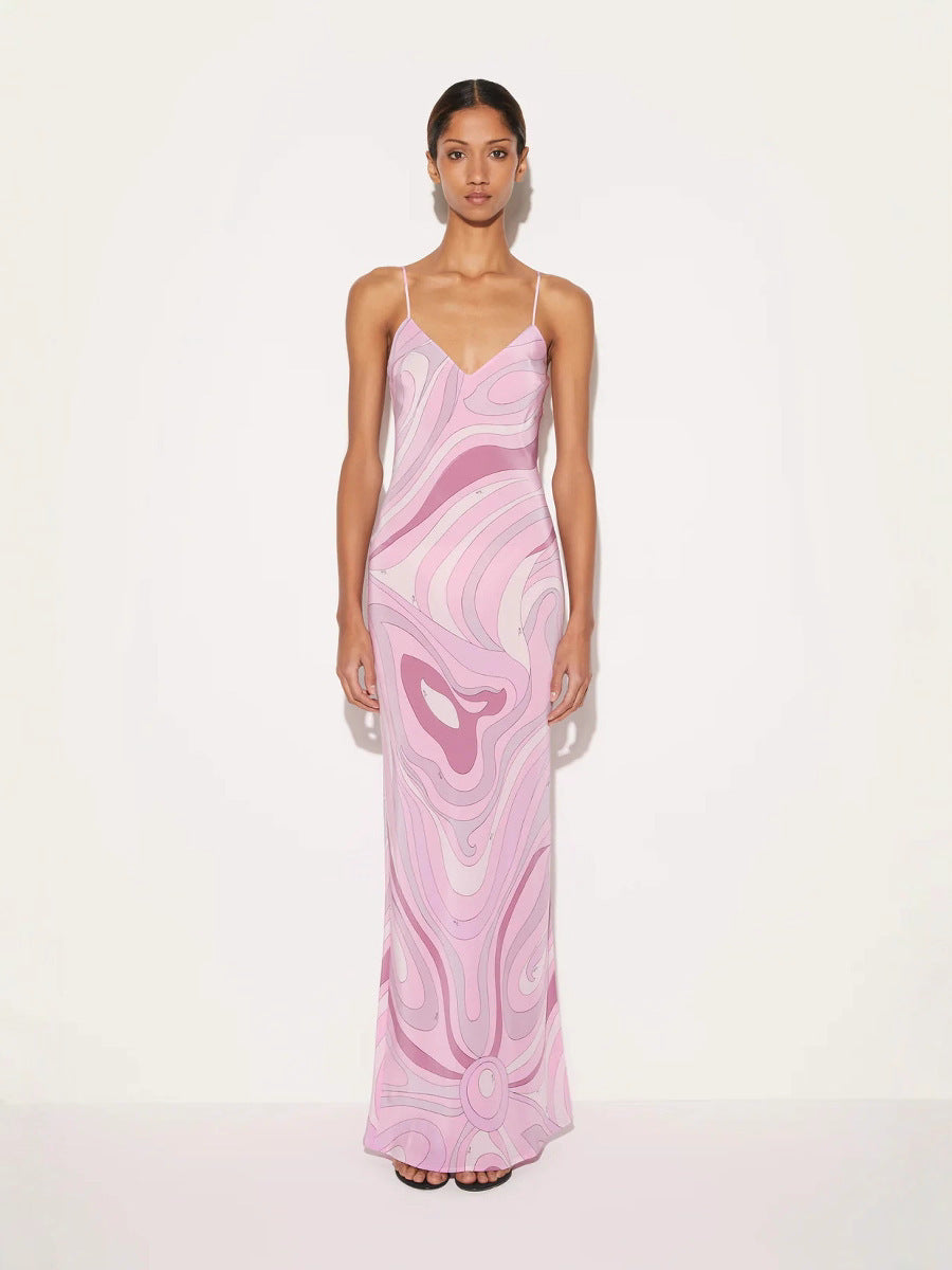 Damen Maxikleid mit schmalen Spaghettiträgern und elegantem V-Ausschnitt Sovae