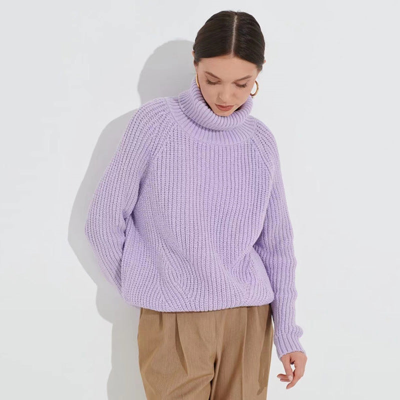 Damen Grobstrickpullover mit hohen Kragen Sovae