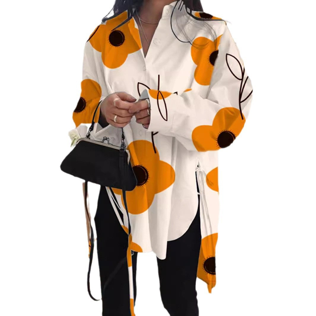 Damen Langärmlige Bluse mit floralen Mustern Sovae