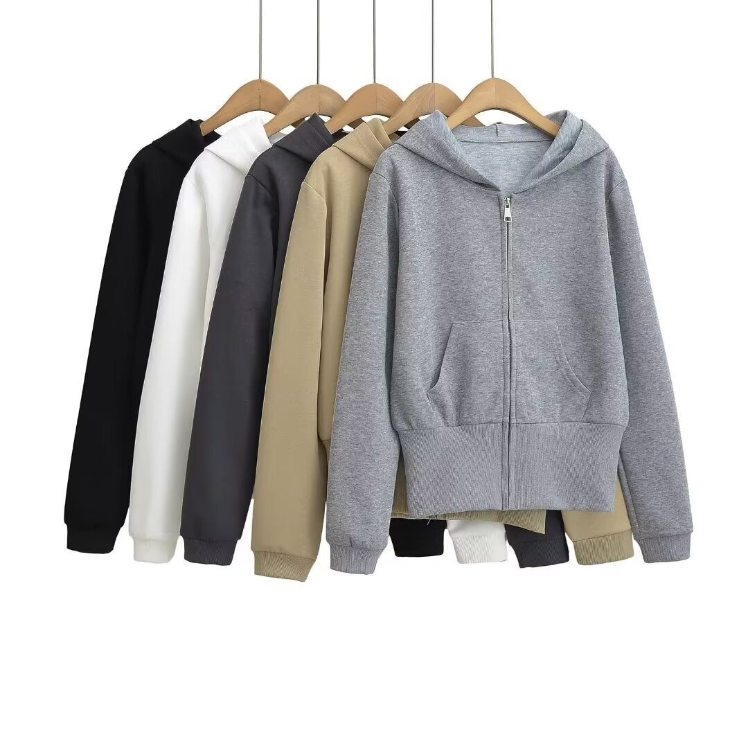 Damen lässige Kapuzenjacke mit Reißverschluss und praktischen Taschen Sovae
