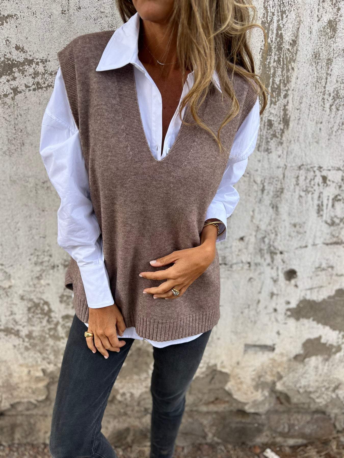 Damen elegante Strickweste mit V-Ausschnitt Sovae