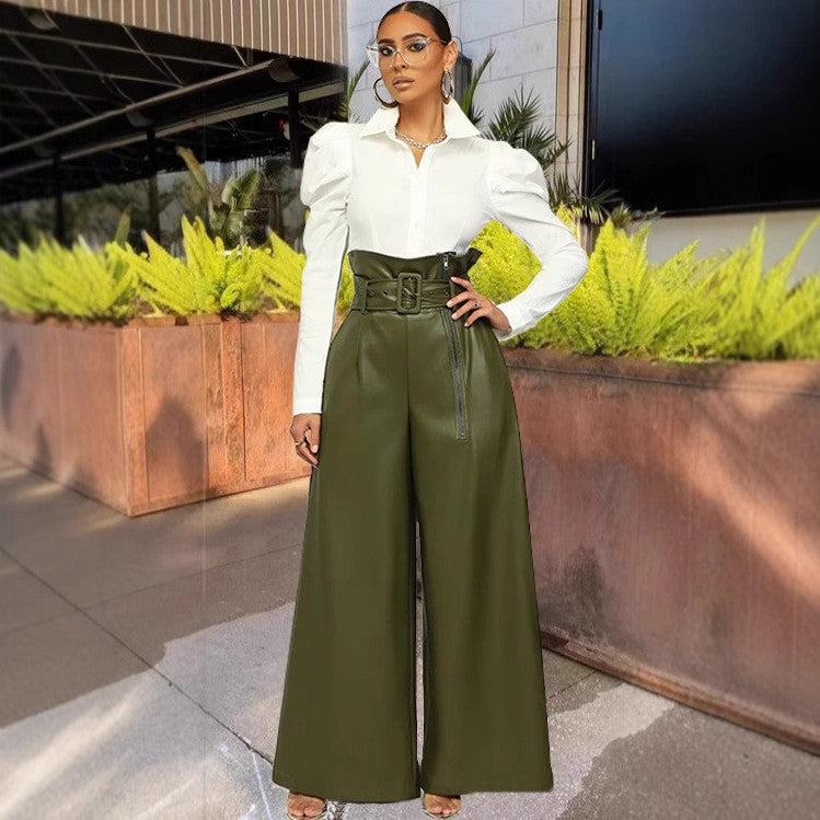 Damen Eleganter Overall mit breitem Bein und Gürtel Sovae