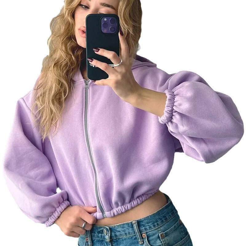Damen cropped Kapuzenjacke mit Reißverschluss Sovae