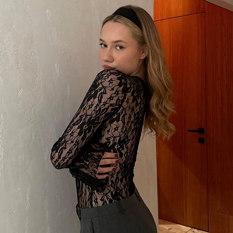 Damen Transparente Spitze Bluse Sovae