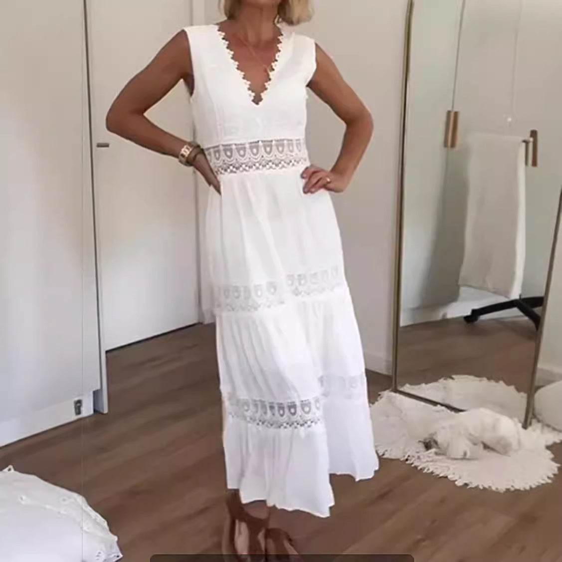 Damen Maxikleid mit Spitzenakzenten Sovae