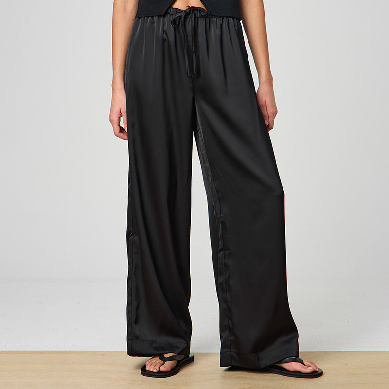 Damen Satin-Stoff-Hose mit elastischem Bund und weitem Schnitt Sovae