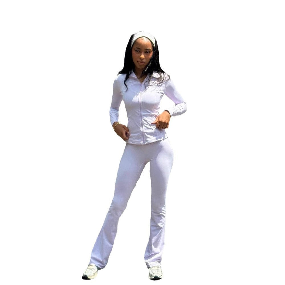 Damen Sportliches Freizeit-Loungewear-Set mit enganliegendem Langarmoberteil und hoher Taille Sovae