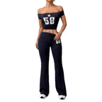 Damen Sportliches Zweiteiliges Set mit Raffiniertem Crop-Top und Bequemen Flared Pants Sovae