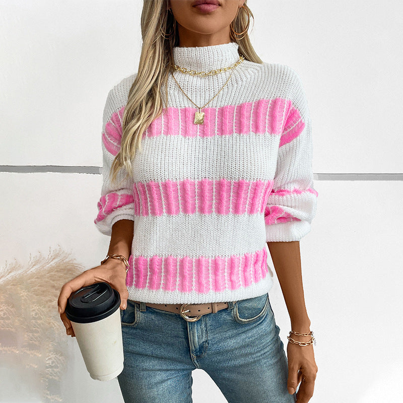 Damen hochwertiger Strickpullover mit edel strukturierten Streifen Sovae