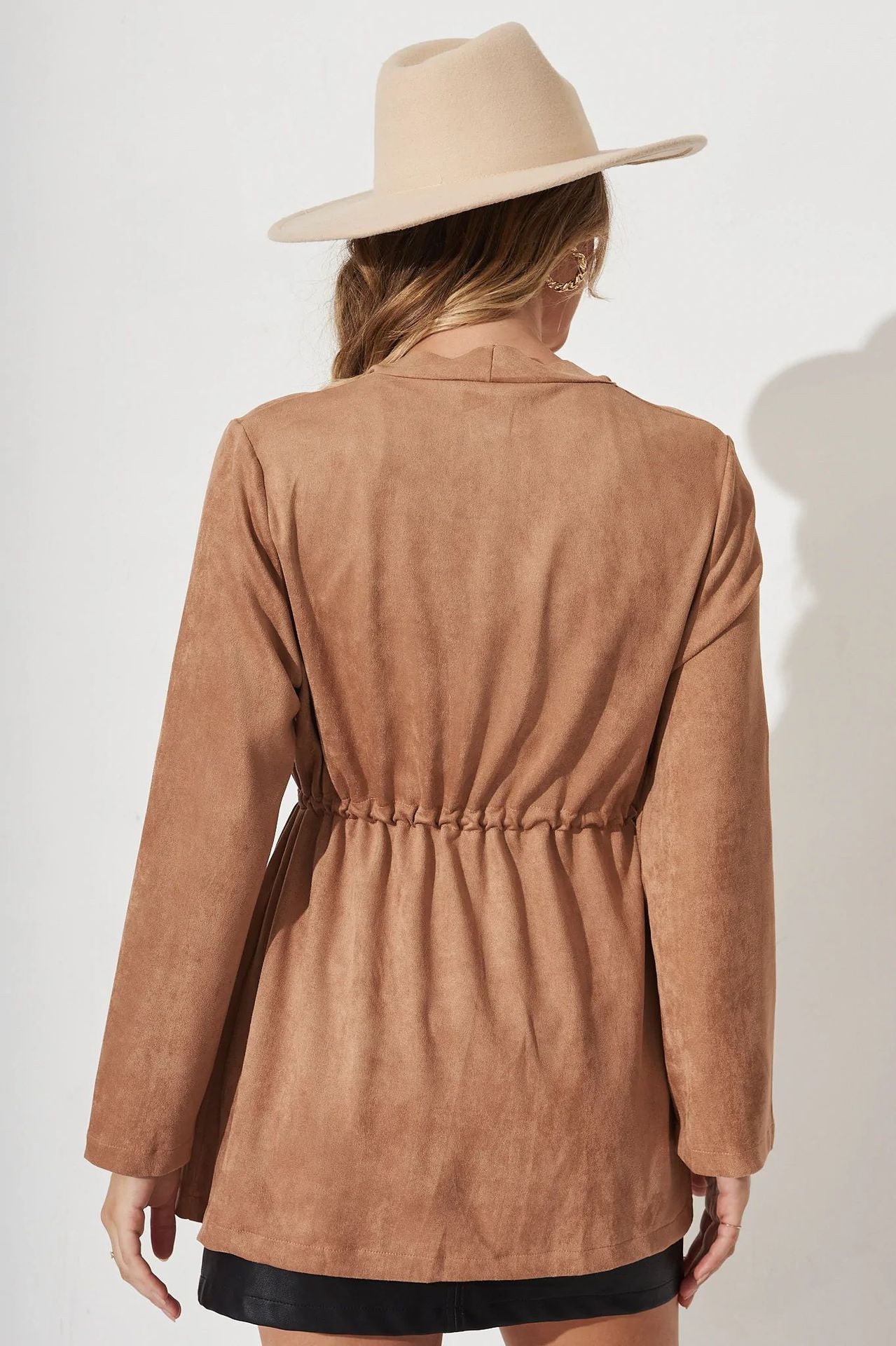 Damen lässige Veloursjacke mit offener Front und fließendem Schnitt Sovae