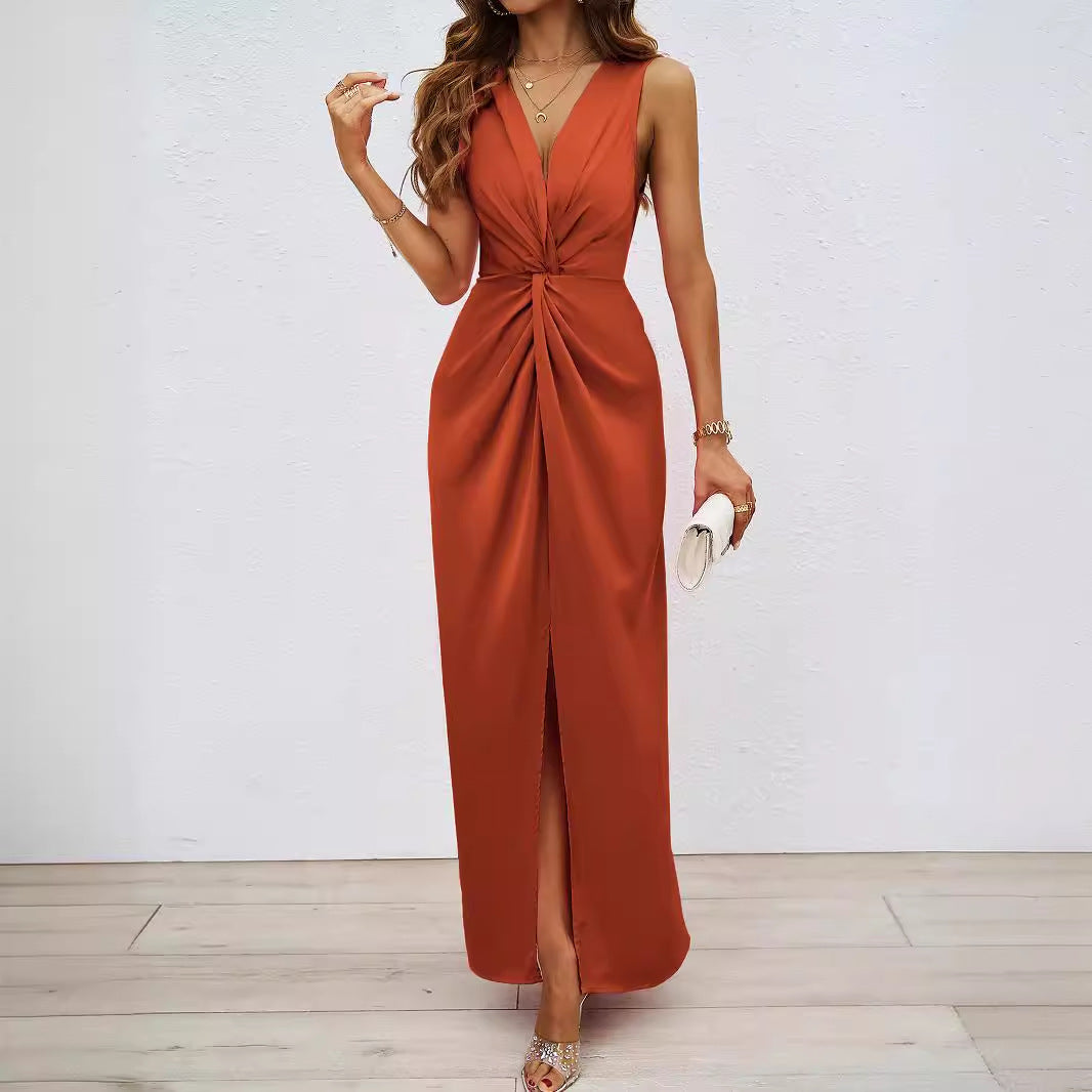 Damen elegantes Maxi-Kleid mit anspruchsvollem Wickeldesign und hohem Schlitz Sovae