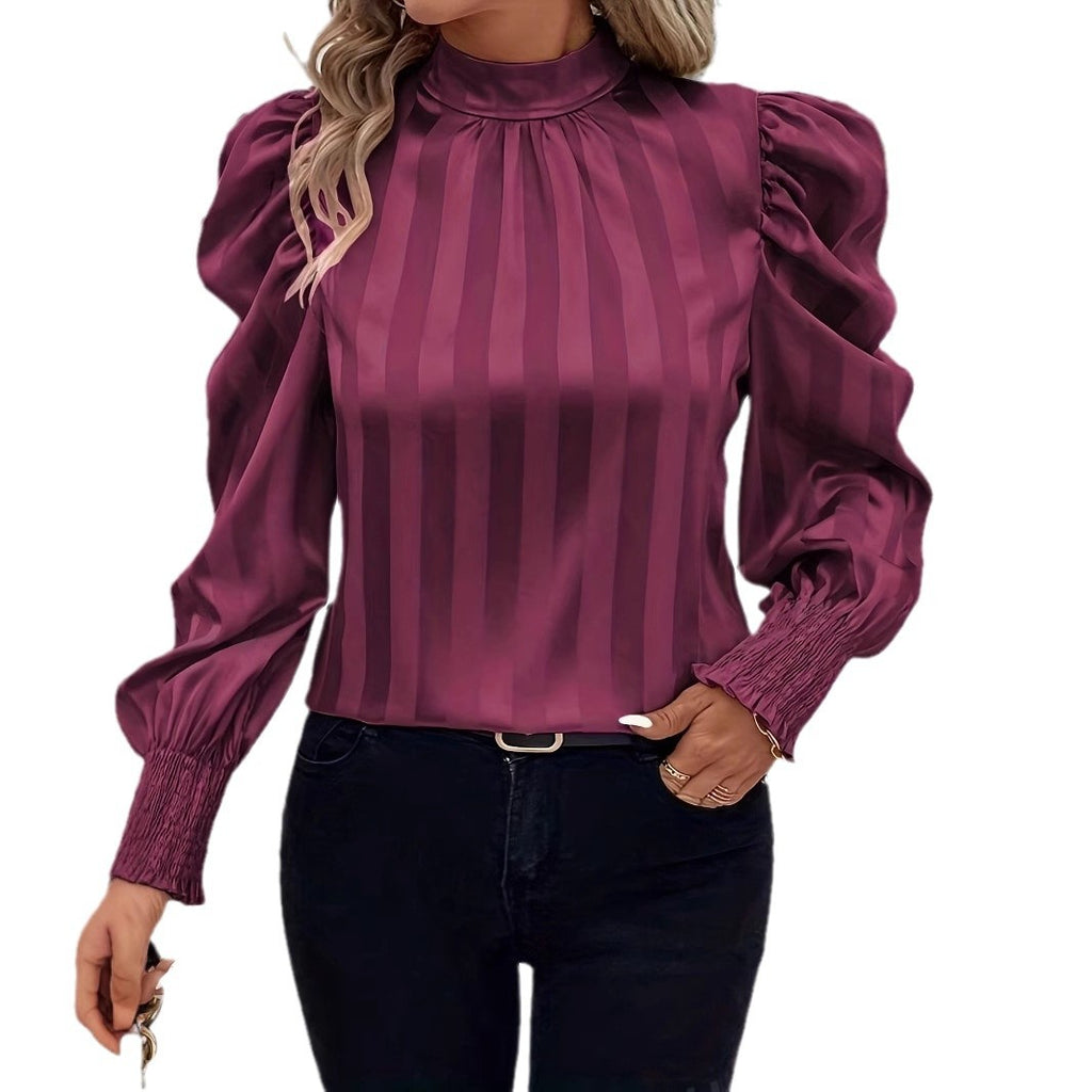 Damen Bluse mit Hochkragen und Puffärmeln Sovae