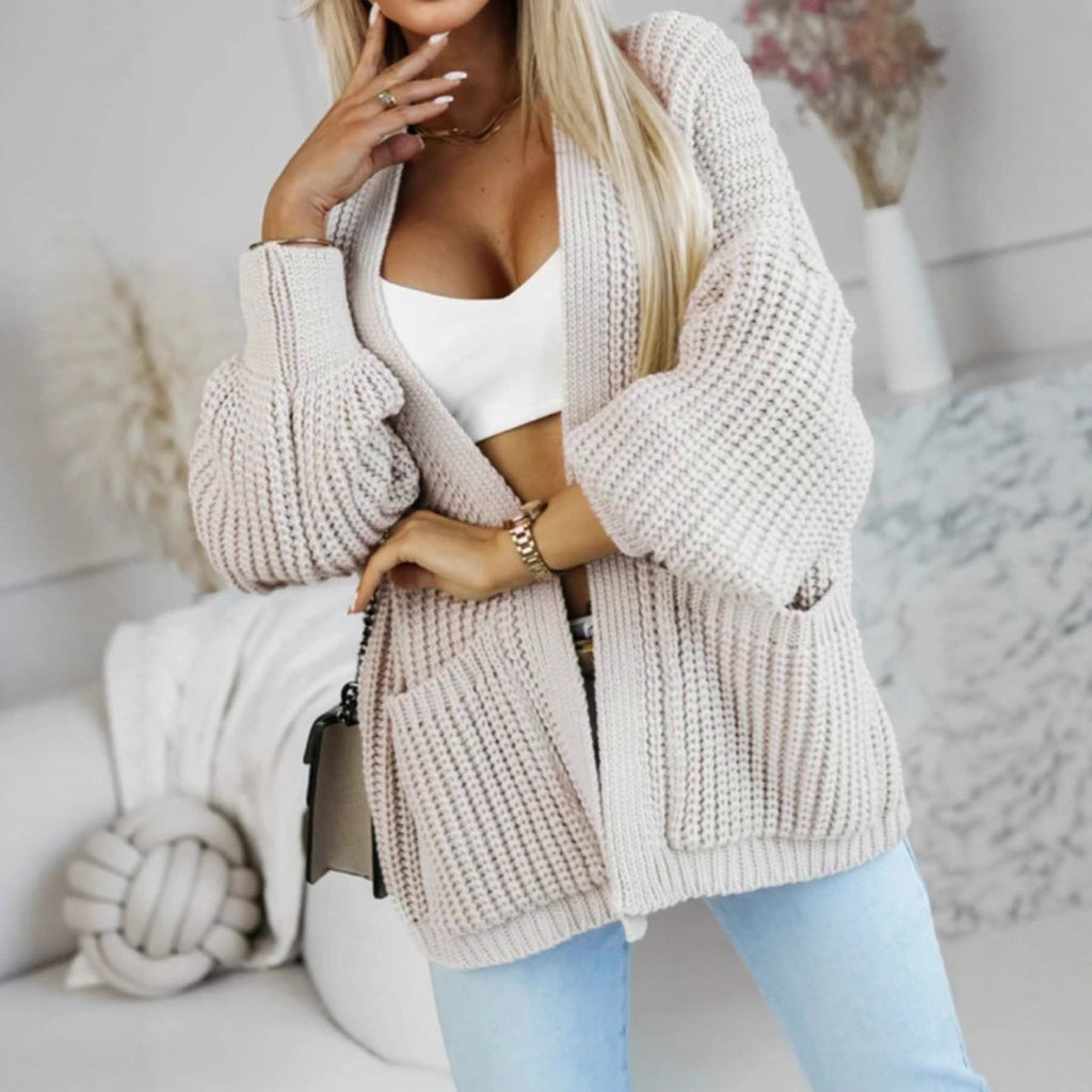 Damen lässige Strickjacke mit großen Taschen und lockerer Passform Sovae