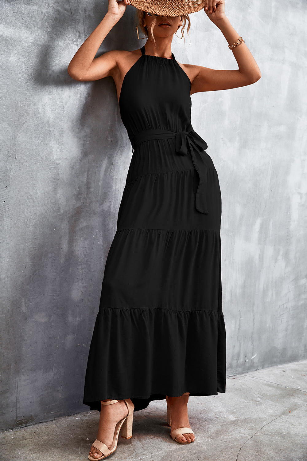 Damen Maxikleid mit schickem Halterdesign und fließendem Rock Sovae