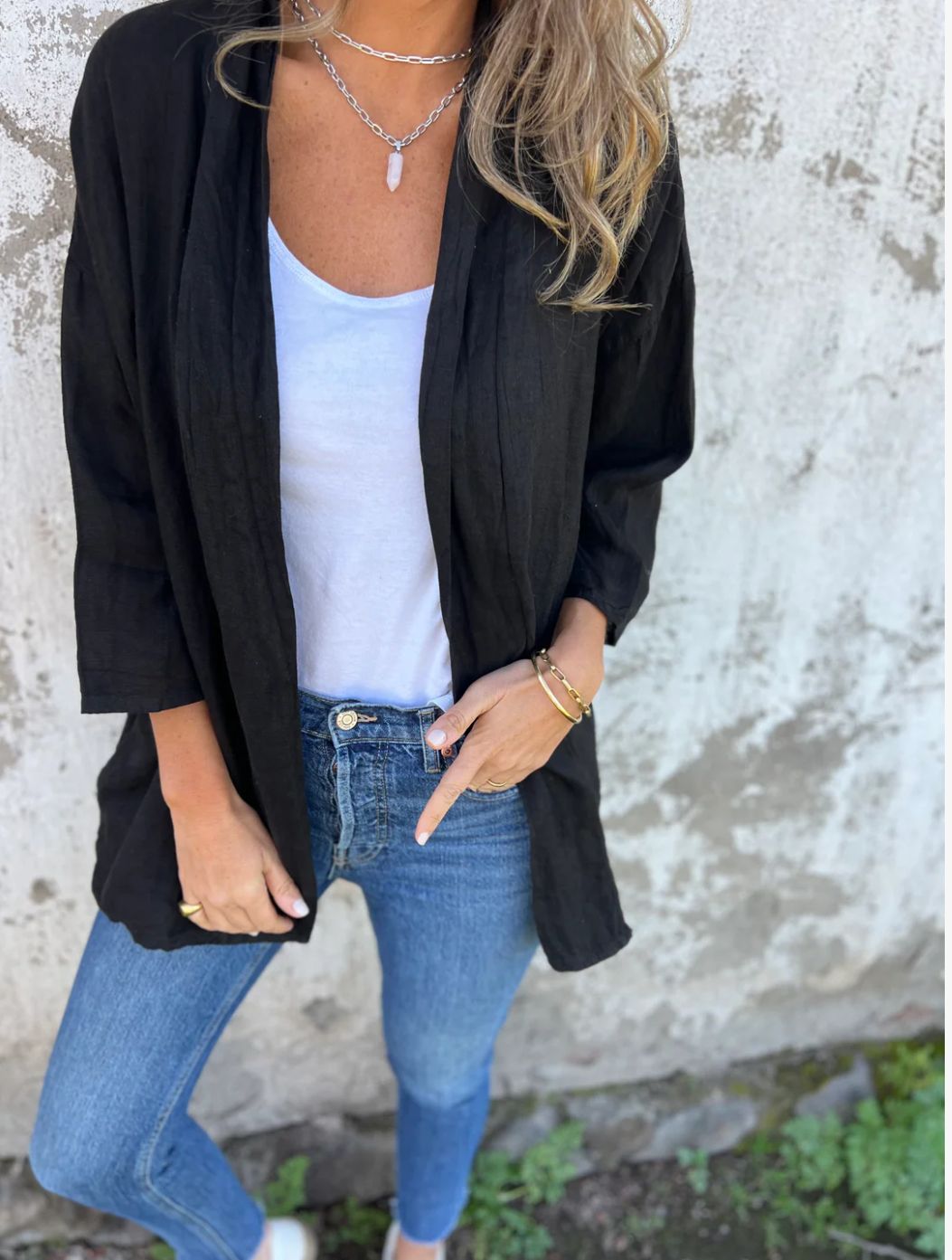 Damen lockere Leinenjacke mit innovativem Schnitt Sovae